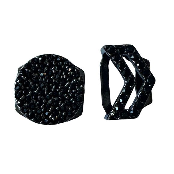 Keep Collective Hematite Jet Black Pave Disc and Chevron Cutout Set of 2 Charms - Picture 1 of 5